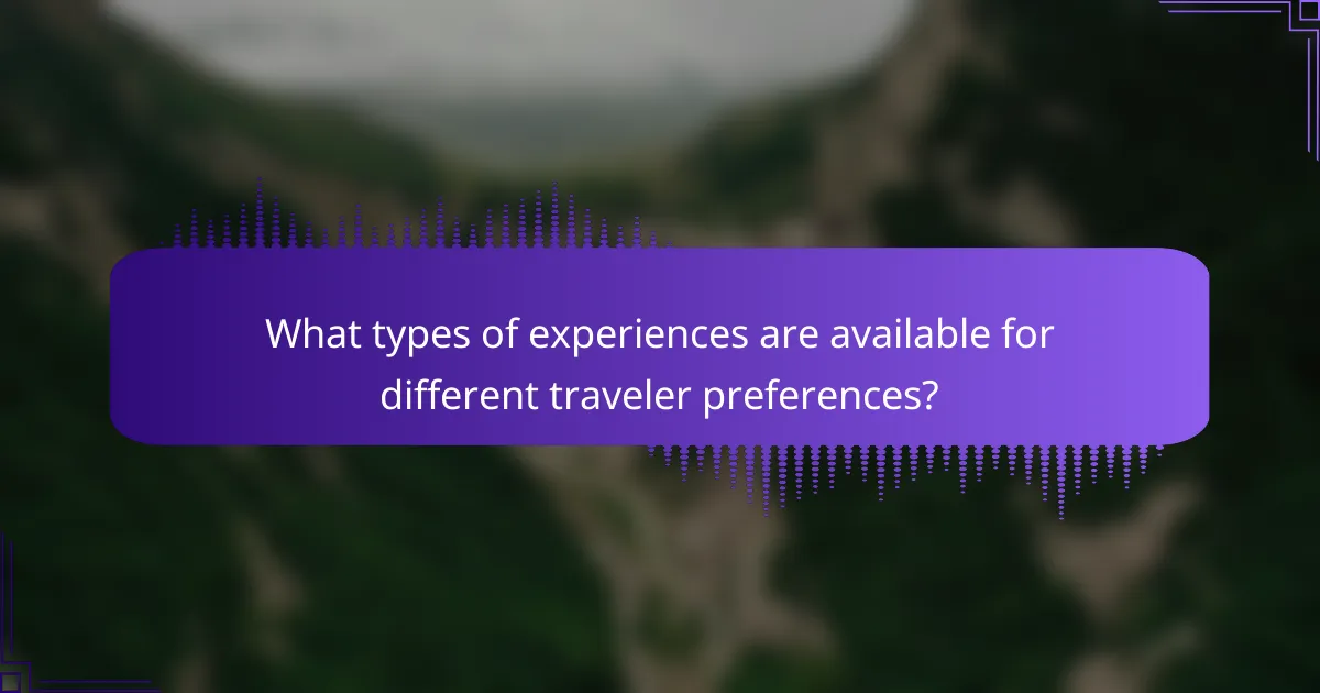 What types of experiences are available for different traveler preferences?